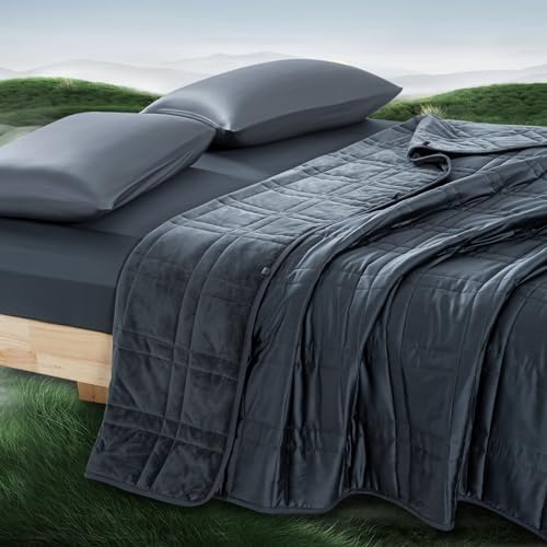 Weighted Blanket King Size 30lbs (88''x104'', Dual-Sided), Reversible Cozy Warm Velvet & Cooling Tencel King Weighted Blanket for Adults and Couples All Season Use - Carry Bag Included, Dark Grey