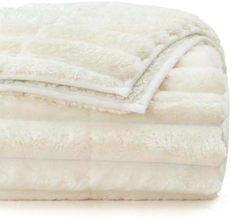 Fleece Weighted Blanket for Adults 60" x 80" 15lbs Fuzzy Blankets, White