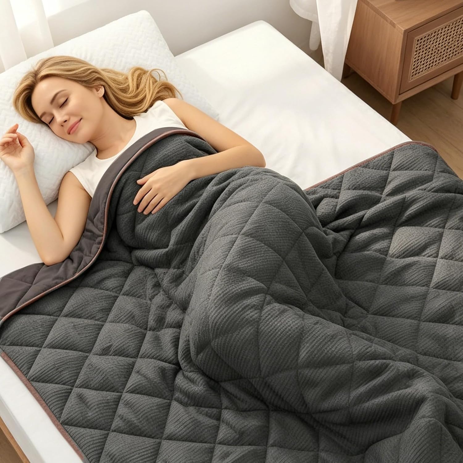 ZonLi 20lbs Weighted Blanket for Adults Sleeping, Double-Sided All Season Reversible 75D Cooling Mesh & Warm Ribbed Microfiber, 60"x80" Grey, Machine Washable