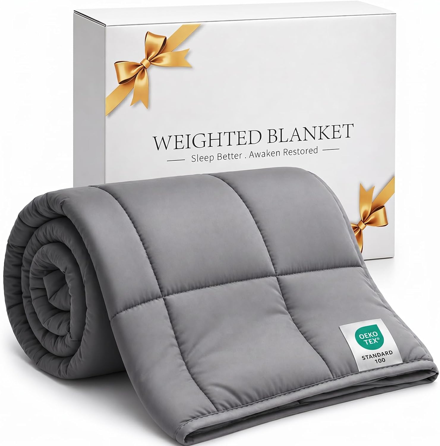 Smart Queen Weighted Blanket 10lbs (48”x72”,Grey) Twin Size Soft Cooling Heavy Blanket for Sleeping, All Season Comfort with Premium Glass Beads,Machine Washable